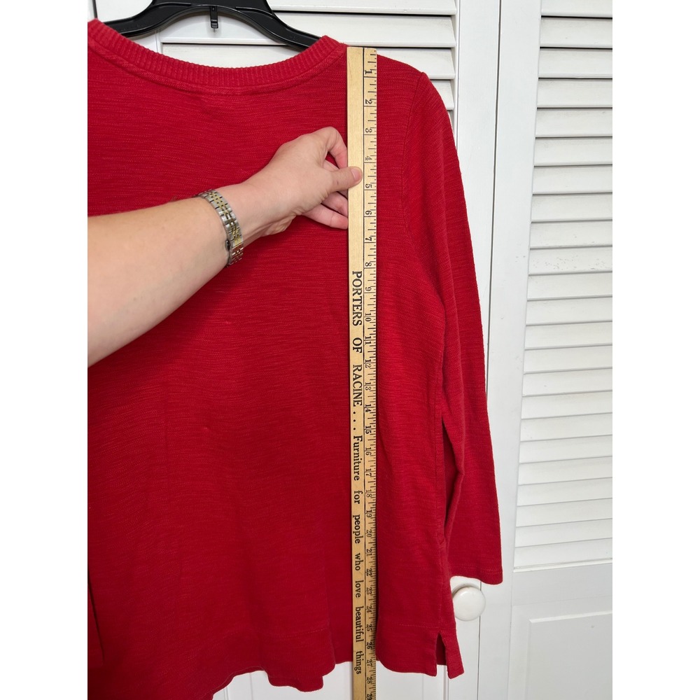 J Jill Red Tunic S Crew Neck Patch Pockets Side Slits Cozy Holiday Knit - Picture 7 of 8